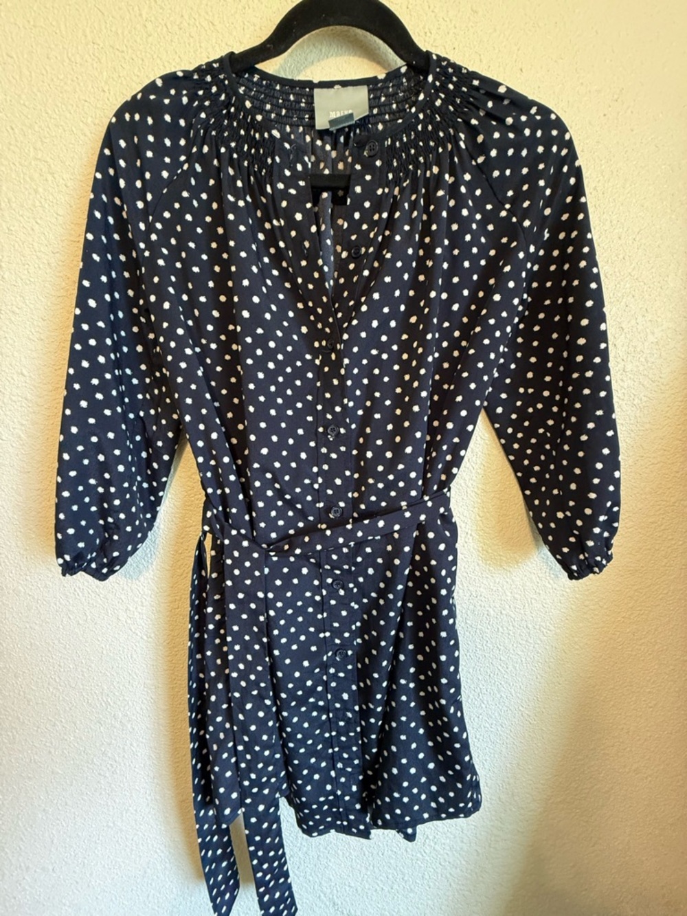Maeve Navy Polka Dot Tie-Waist Mini Dress - Picture 2 of 6